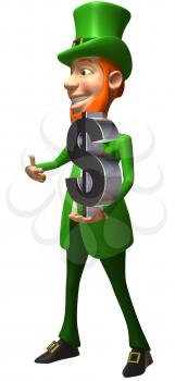 Royalty Free 3d Clipart Image of a Leprechaun Holding a Large Dollar Sign