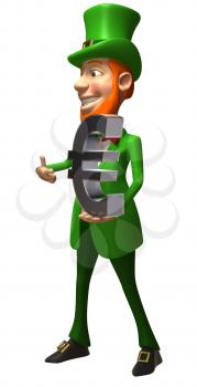 Royalty Free 3d Clipart Image of a Leprechaun Holding a Large Euro Sign