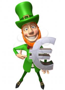 Royalty Free 3d Clipart Image of a Leprechaun Holding a Large Euro Sign