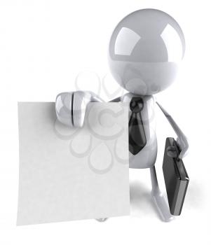 Royalty Free 3d Clipart Image of a Guy Holding a Paper Document and a Briefcase