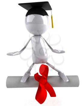 Royalty Free 3d Clipart Image of a Male Graduate Standing on a Diploma