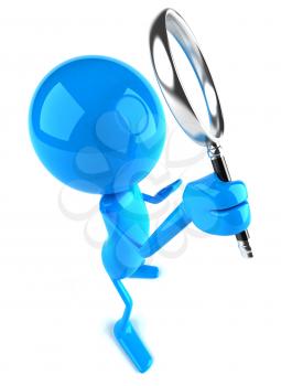 Royalty Free 3d Clipart Image of a Blue Guy Holding a Magnifying Glass
