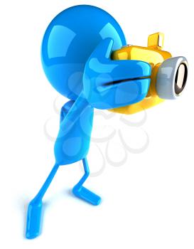 Royalty Free 3d Clipart Image of a Blue Guy Holding a Camera