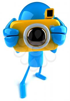 Royalty Free 3d Clipart Image of a Blue Guy Holding a Camera