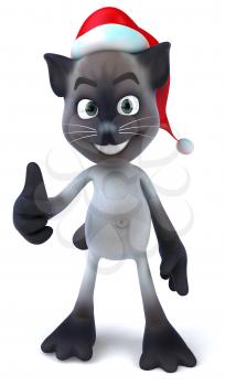 Royalty Free 3d Clipart Image of a Cat Wearing a Christmas Hat and Giving a Thumbs Up Sign