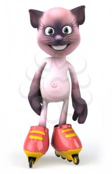 Royalty Free Clipart Image of a Pink Cat on Roller Blades