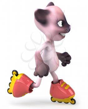 Royalty Free Clipart Image of a Pink Cat on Roller Blades