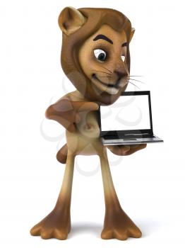 Royalty Free 3d Clipart Image of a Lion Holding a Laptop Computer