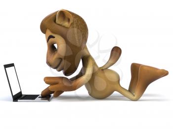 Royalty Free 3d Clipart Image of a Lion Holding a Laptop Computer