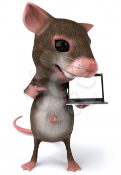 Royalty Free 3d Clipart Image of a Mouse Holding a Laptop Computer