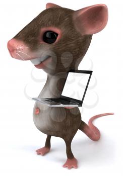 Royalty Free 3d Clipart Image of a Mouse Holding a Laptop Computer