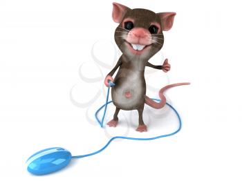 Royalty Free 3d Clipart Image of a Mouse Holding the Cord of a Computer Mouse