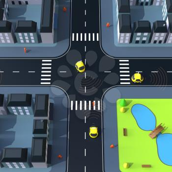 Sel-driving cars - 3D Illustration