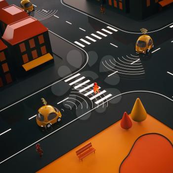 Sel-driving cars - 3D Illustration