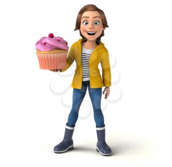 Fun 3D illustration of a cartoon teenage girl 