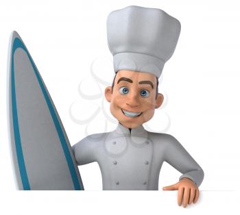 Fun 3D cartoon chef surfing