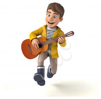 Fun 3D Illustration of a cartoon kid with rain gear