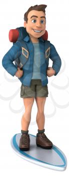 Fun illustration of a 3D cartoon backpacker