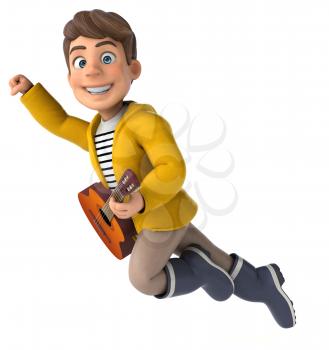 Fun 3D Illustration of a cartoon kid with rain gear