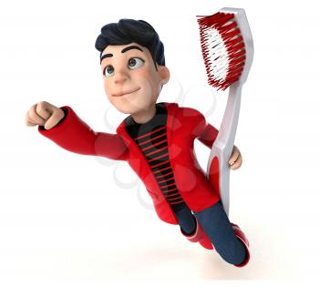 Fun 3D cartoon teenage boy with a toothbrush