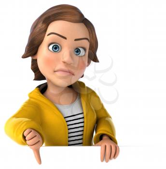 Fun 3D Illustration of a cartoon teenage girl with rain gear