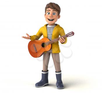 Fun 3D Illustration of a cartoon kid with rain gear