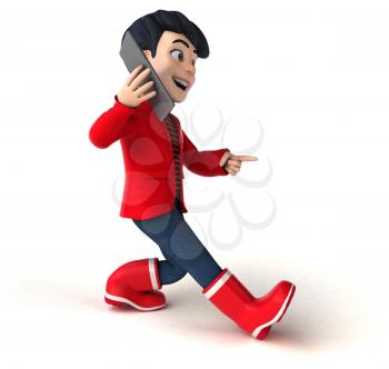 Fun 3D cartoon teenage boy with a phone