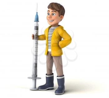 Fun 3D Illustration of a cartoon kid with rain gear