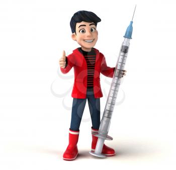 Fun 3D cartoon teenage boy with a syringe