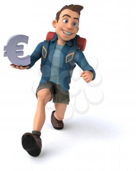 Fun illustration of a 3D cartoon backpacker