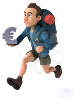 Fun illustration of a 3D cartoon backpacker