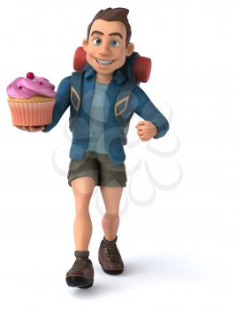 Fun illustration of a 3D cartoon backpacker