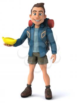 Fun illustration of a 3D cartoon backpacker