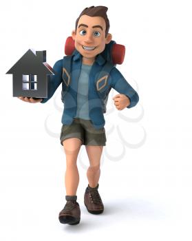 Fun illustration of a 3D cartoon backpacker