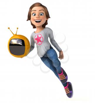 Fun 3D illustration of a cartoon teenage girl 