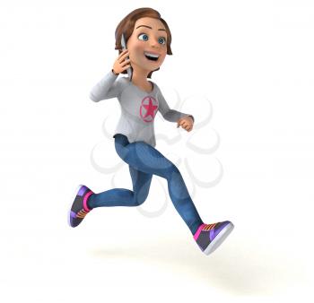 Fun 3D cartoon teenage girl with a phone