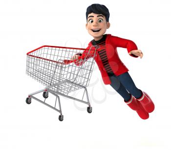 Fun 3D cartoon teenage boy shopping