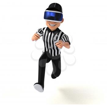 Fun 3D Illustration of a referee with a VR Helmet