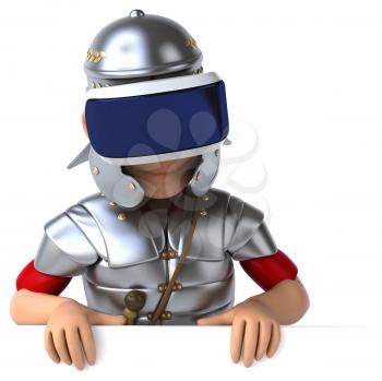 Fun 3D Illustration of a roman soldier with a VR Helmet