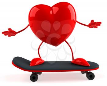 Royalty Free 3d Clipart Image of a Heart Riding a Skateboard