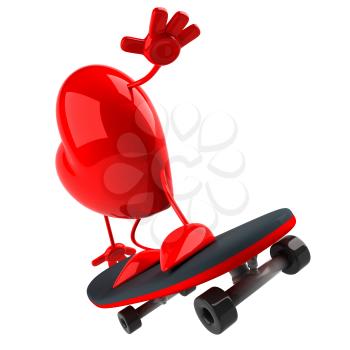 Royalty Free 3d Clipart Image of a Heart Riding a Skateboard