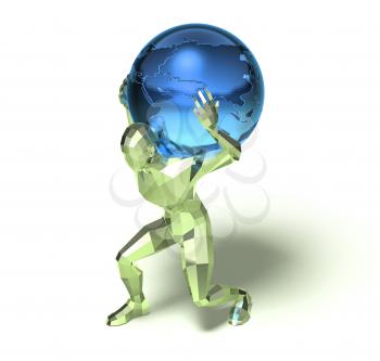 Royalty Free 3d Clipart Image of a Man Carrying a Blue Globe on His Back