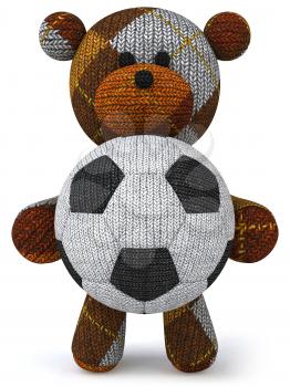 Royalty Free 3d Clipart Image of a Teddy Bear Holding a Soccer Ball