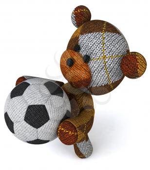 Royalty Free 3d Clipart Image of a Teddy Bear Holding a Soccer Ball