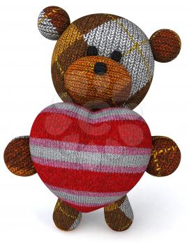 Royalty Free 3d Clipart Image of a Teddy Bear Holding a Heart