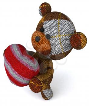 Royalty Free 3d Clipart Image of a Teddy Bear Holding a Heart