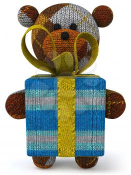 Royalty Free 3d Clipart Image of a Teddy Bear Holding a Gift