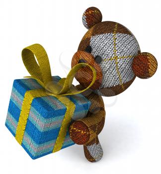 Royalty Free 3d Clipart Image of a Teddy Bear Holding a Gift