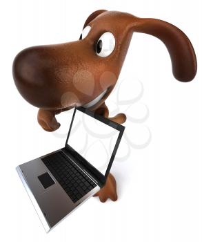 Royalty Free 3d Clipart Image of a Dog Holding a Laptop Computer