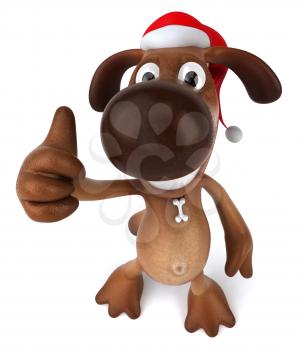 Royalty Free 3d Clipart Image of a Dog Wearing a Santa Hat and Giving a Thumbs Up Sign